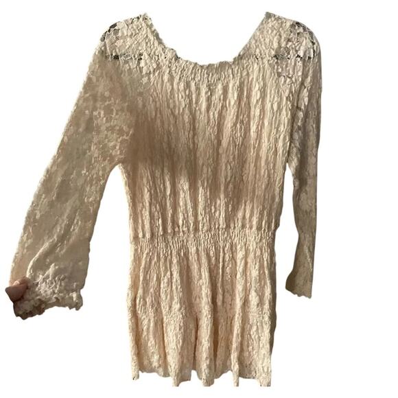 Free People Long Sleeve Ruched Lace In Cream Size XS - Picture 4 of 10